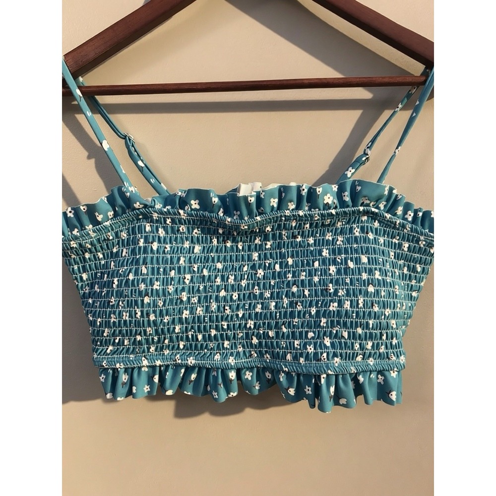 Teal Smocked Crop Cottagecore Summer‎ Fit Fairycore Spaghetti Straps Large - Picture 10 of 16